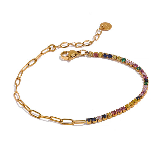 Bracciale Tennis Colorato – Acciaio Inossidabile Placcato Oro 18K con Zirconi Cubici