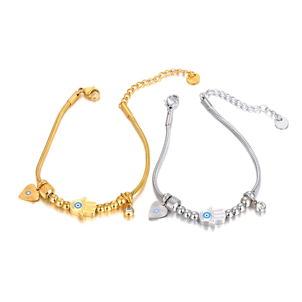 Bracciale in acciaio inossidabile con charm occhio blu – Gioiello portafortuna da donna