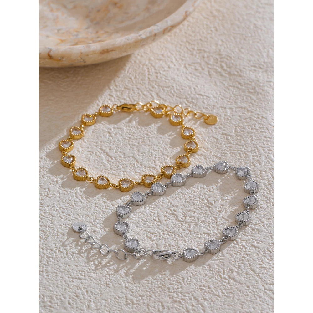 Bracciale Cuori Zirconi – Acciaio Inossidabile Oro o Argento