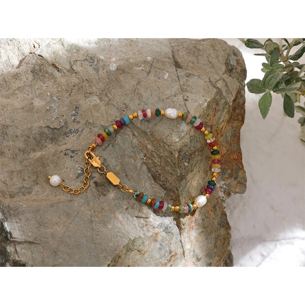 Bracciale con Perle Multicolor in Pietra Natural