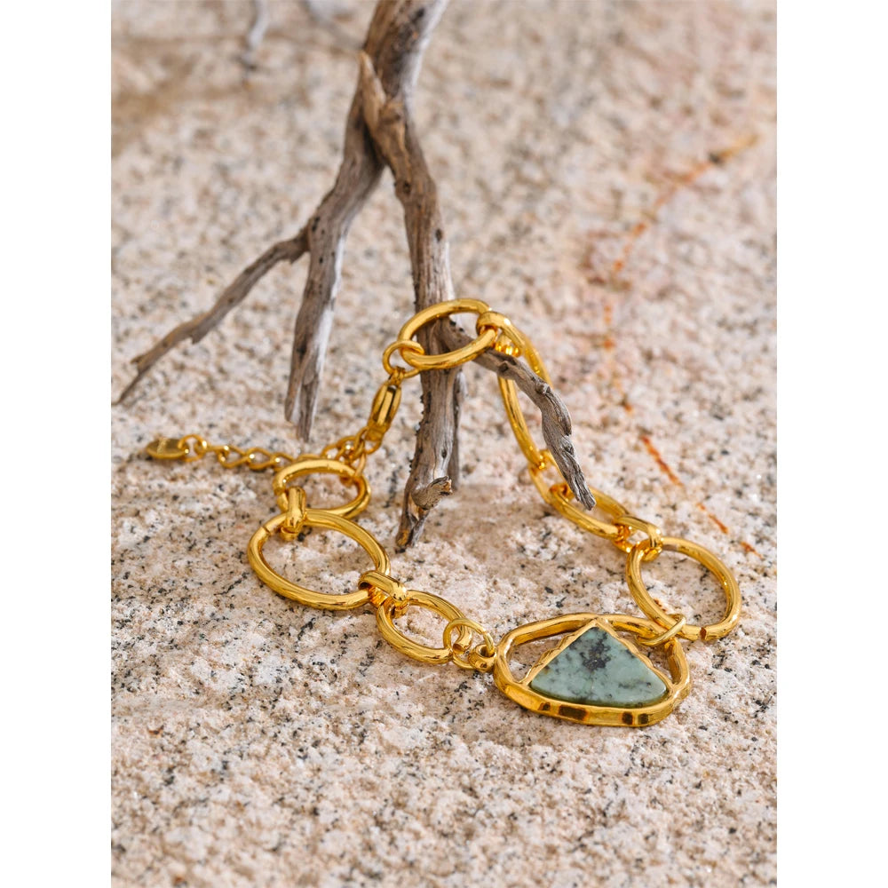 Bracciale a Catena Dorata con Pietra Naturale in Acciaio Inossidabile