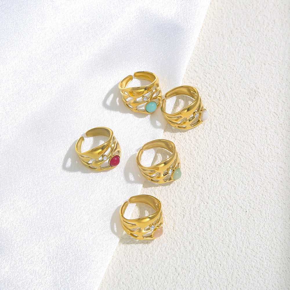 Anello Regolabile con Pietra Naturale – Acciaio Inossidabile Oro