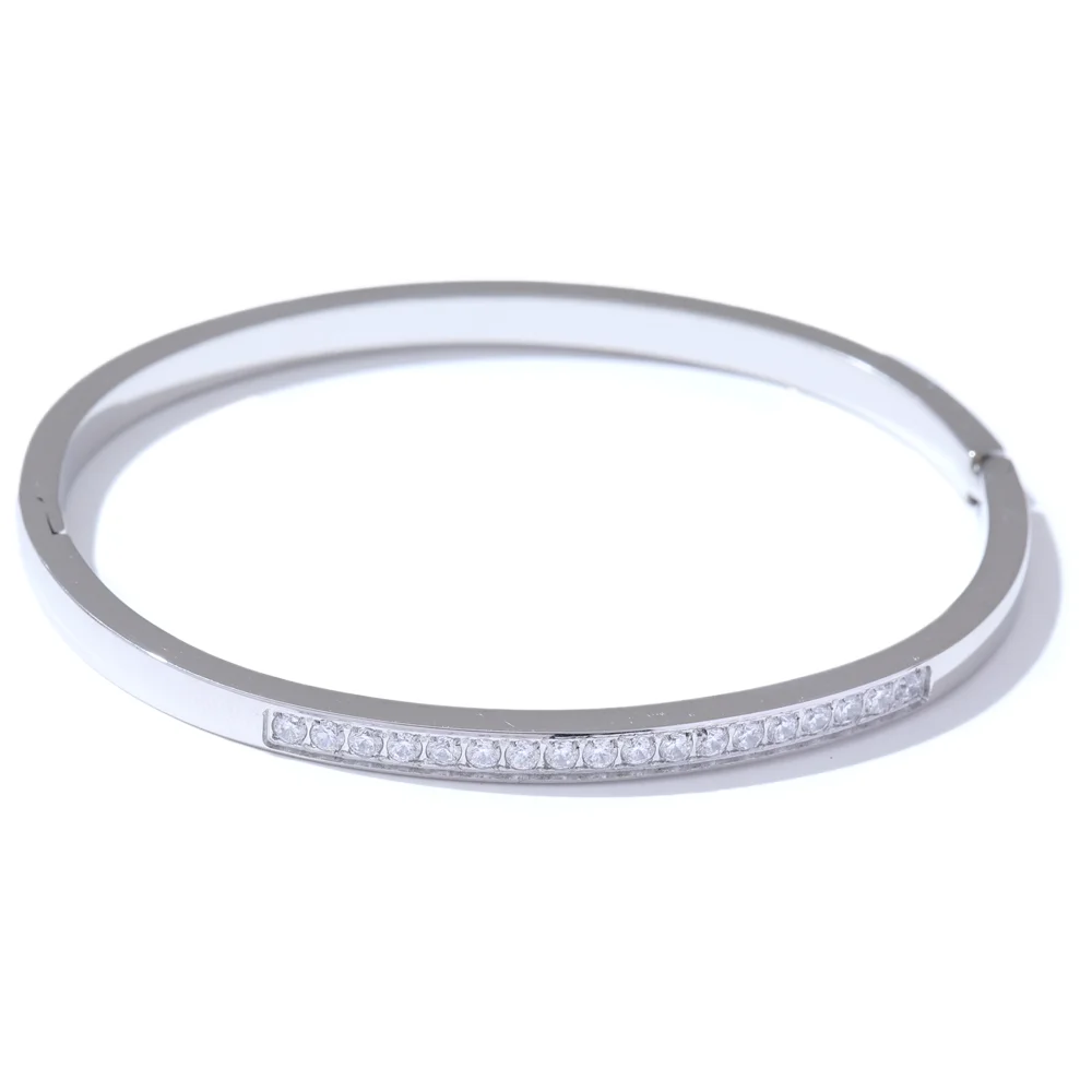 Bracciale Rigido con Zirconi – Acciaio Inossidabile Placcato Oro 18K o Platino | Eleganza Quotidiana