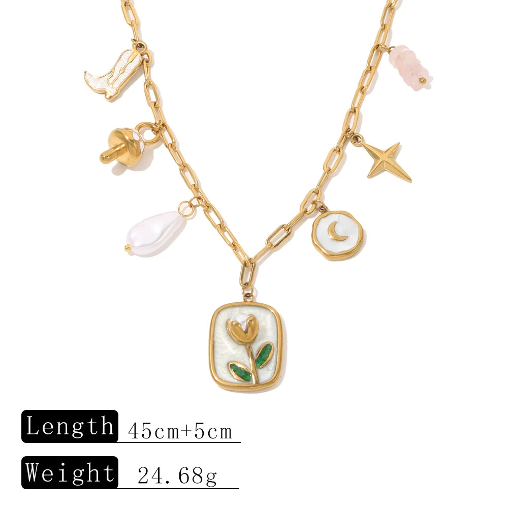 Collana Tulipano Smaltato – 2 varianti rosa o bianco – Acciaio dorato impermeabile