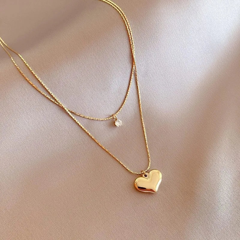 Collana Cuore Liscio – Stile a Doppio Strato
