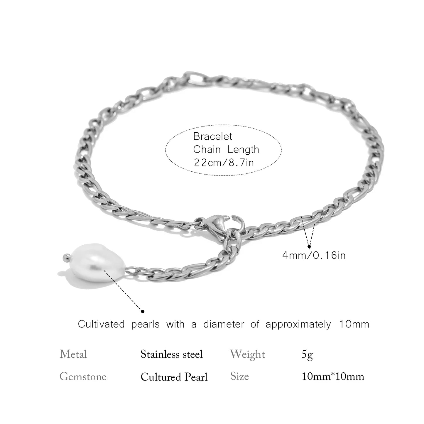 Bracciale con Ciondolo di Perla Naturale – Acciaio Inossidabile Impermeabile, Colori Oro o Argento