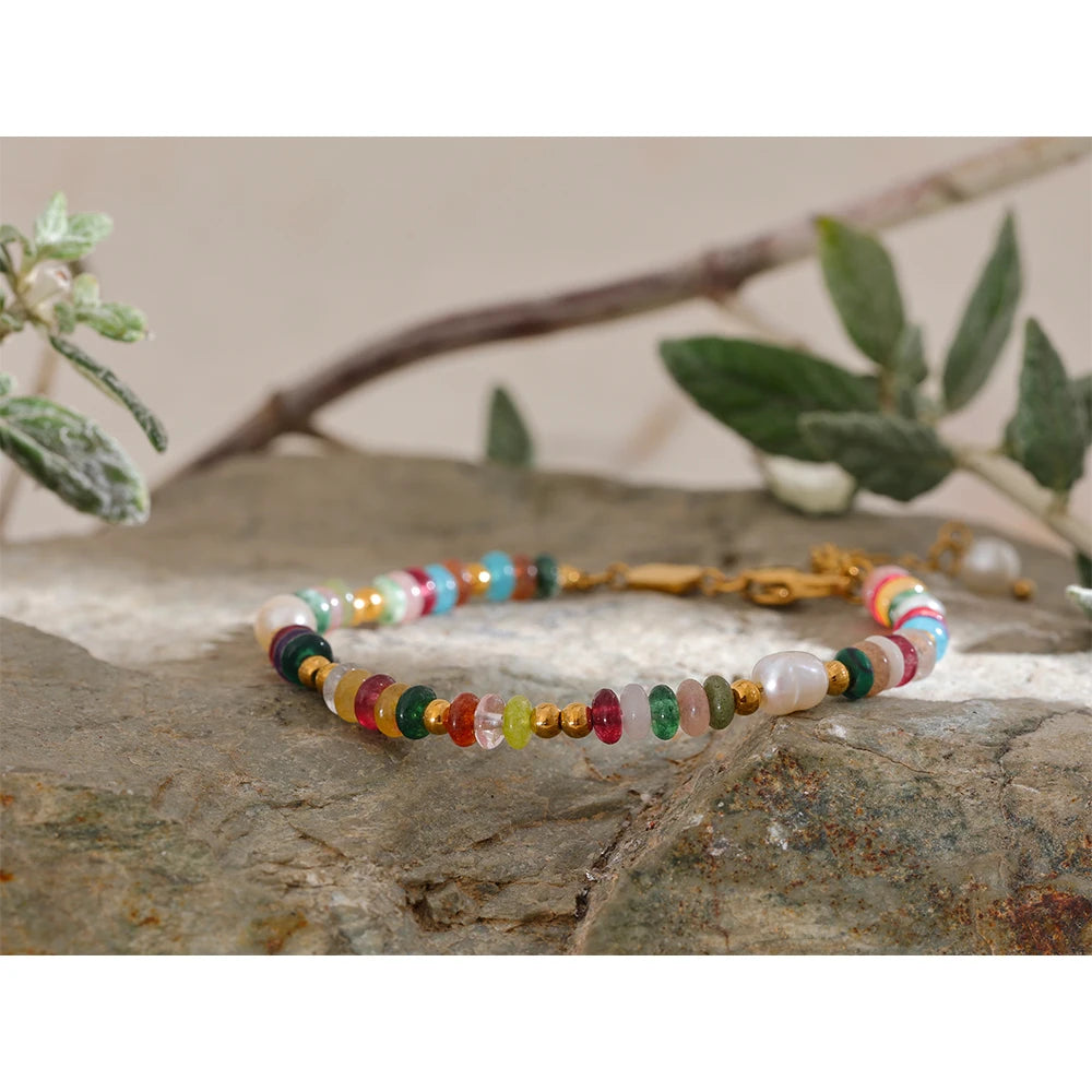 Bracciale con Perle Multicolor in Pietra Natural