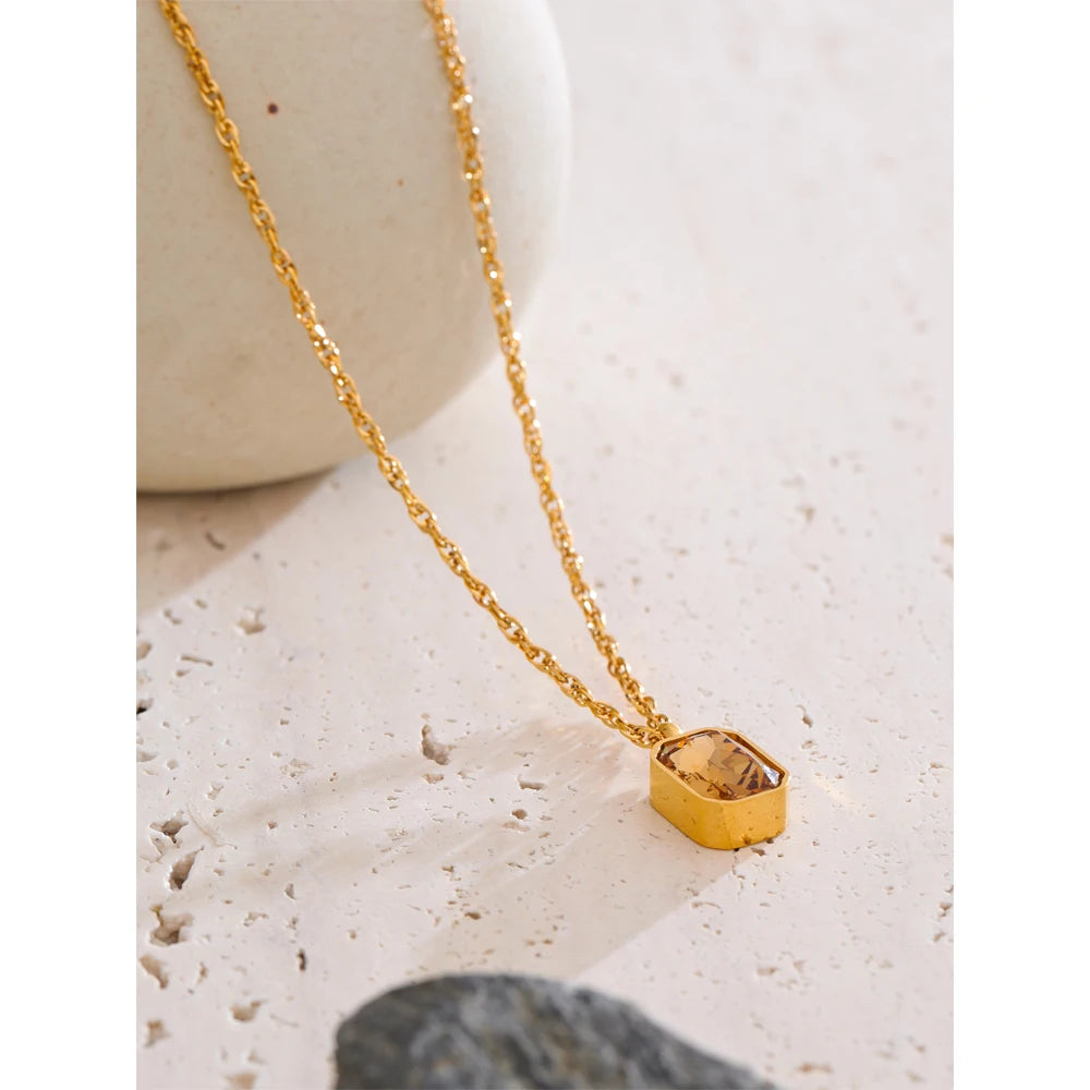Collana Dorata con Zircone Champagne