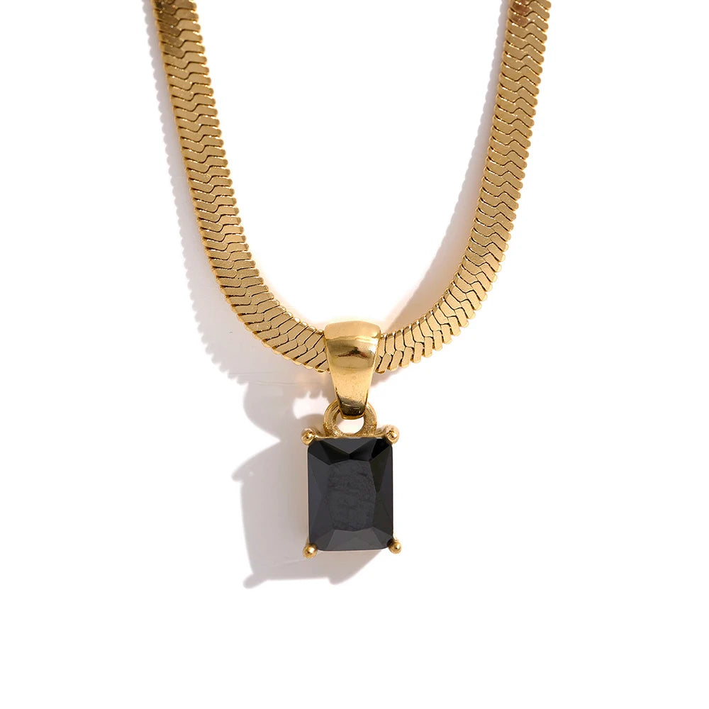Collana Serpente Dorata con Zircone Quadrato