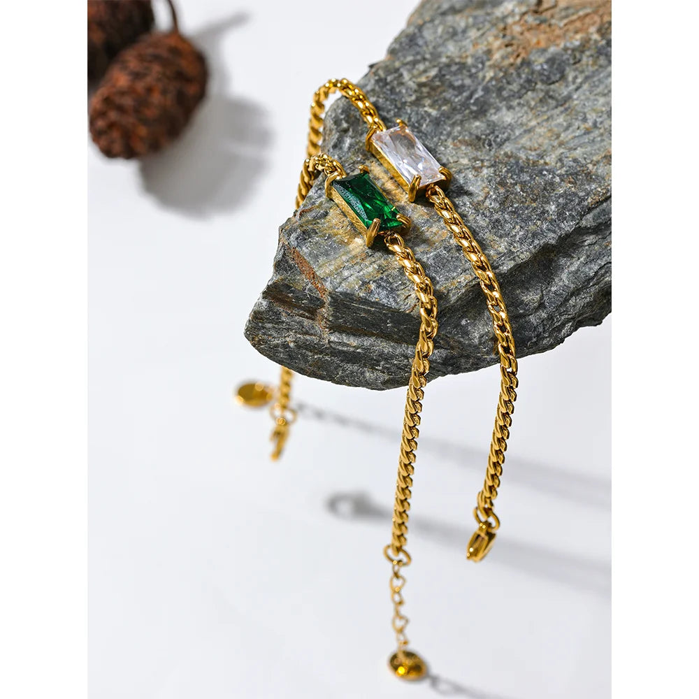 Bracciale dorato con zircone baguette – Acciaio inossidabile impermeabile
