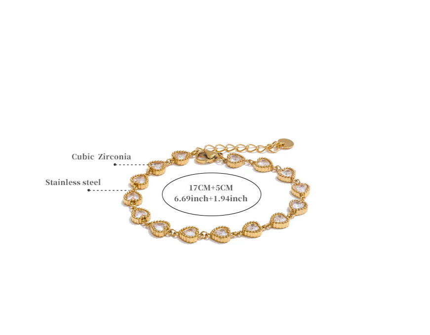 Bracciale Cuori Zirconi – Acciaio Inossidabile Oro o Argento