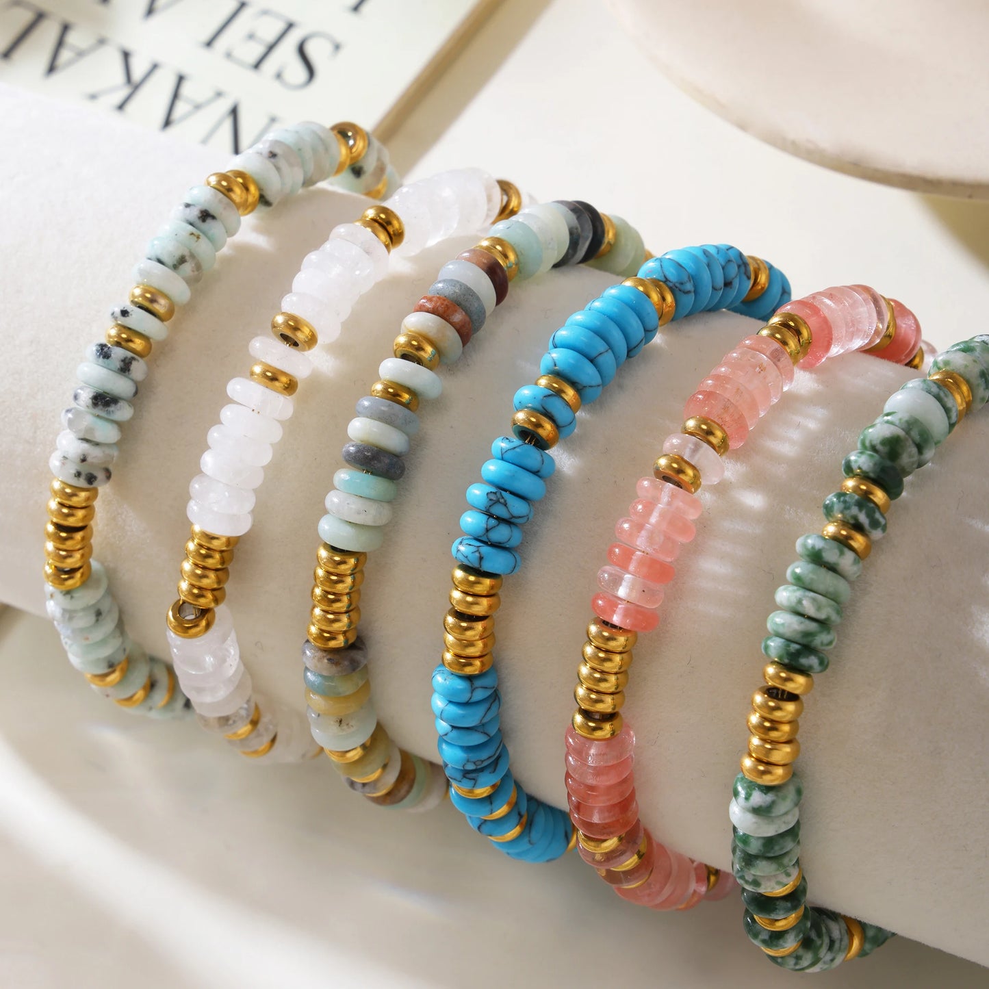 Bracciale con Perline in Pietre Naturali Multicolore - 6 Varianti di Colore