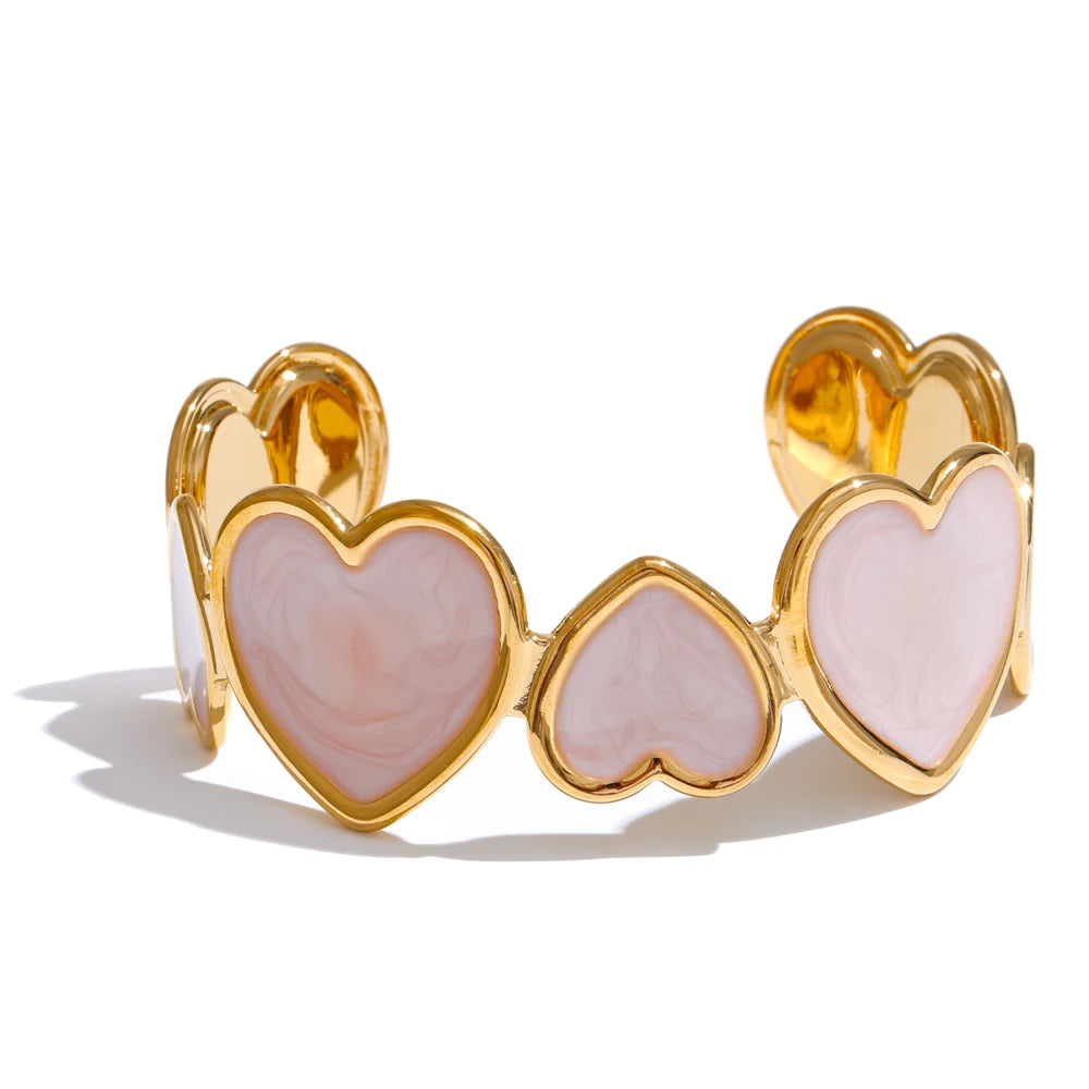 Bracciale Rigido Cuori Smaltati – Acciaio Inossidabile Dorato | 3 Varianti Colorate