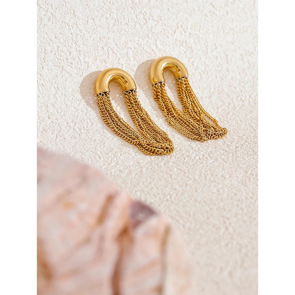 Orecchini Pendenti con Nappa a Catena – Acciaio Inossidabile | Oro & Argento