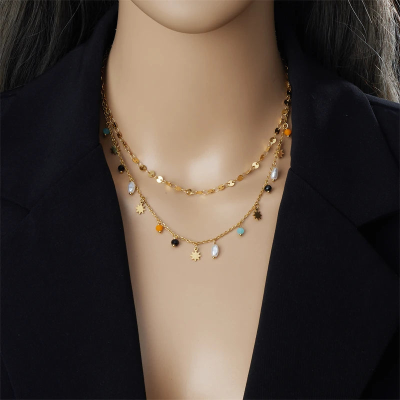 Stella di Perle – Collana Geometrica in Oro Lucente