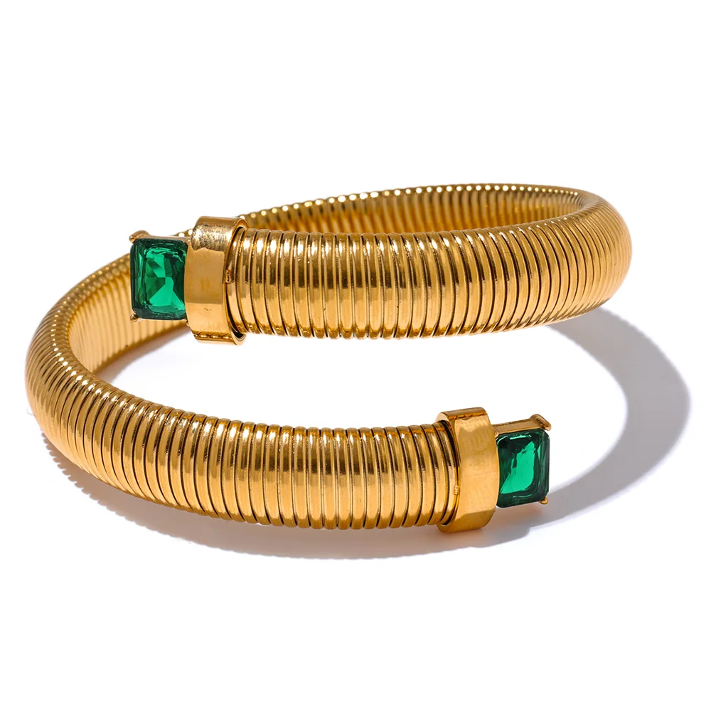 Bracciale Rigido Dorato con Zirconi – Acciaio Inossidabile con Cristalli Bianchi, Verdi o Neri