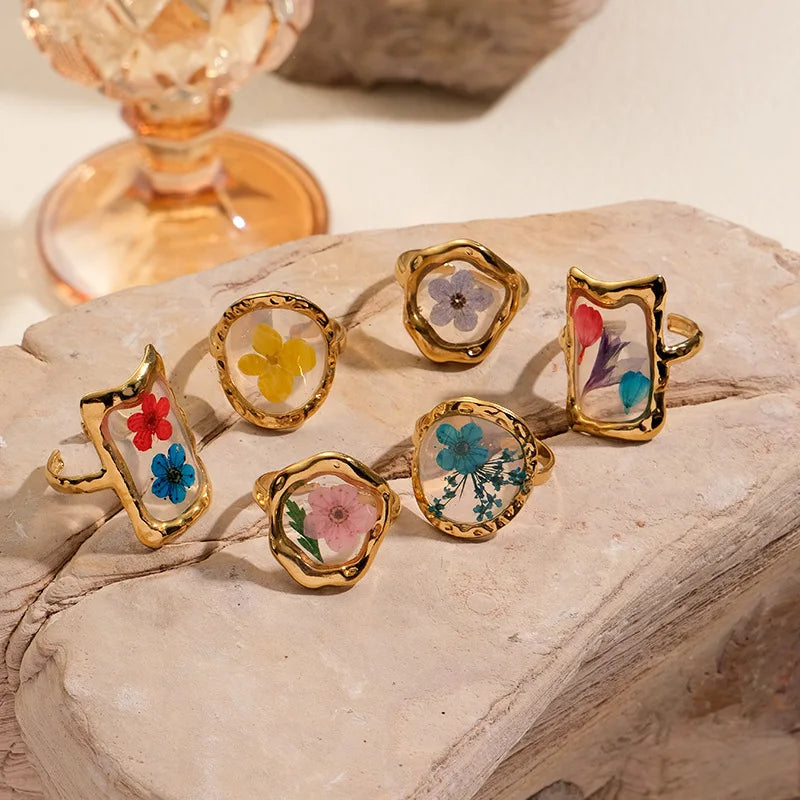 Anello regolabile in acciaio inossidabile con motivo floreale geometrico – Stile retrò