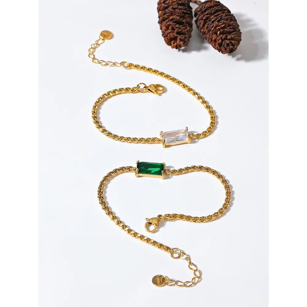 Bracciale dorato con zircone baguette – Acciaio inossidabile impermeabile