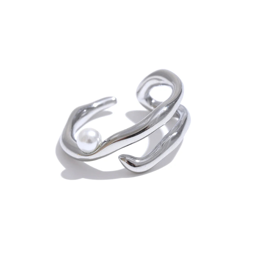 Anello aperto geometrico con perla – Acciaio inossidabile elegante donna