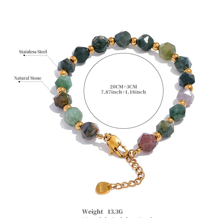 Bracciale in Agata Indiana con Perline in Acciaio Inossidabile