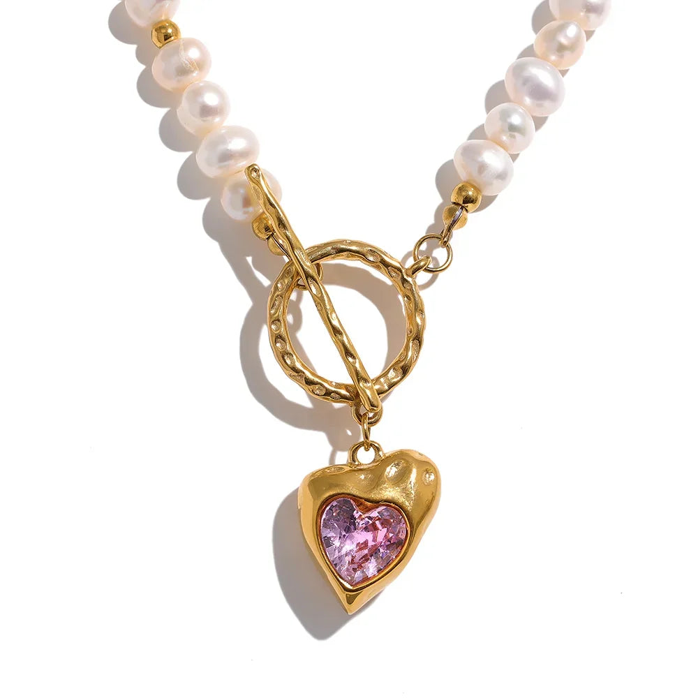 Collana con Perle e Cuore con Zircone