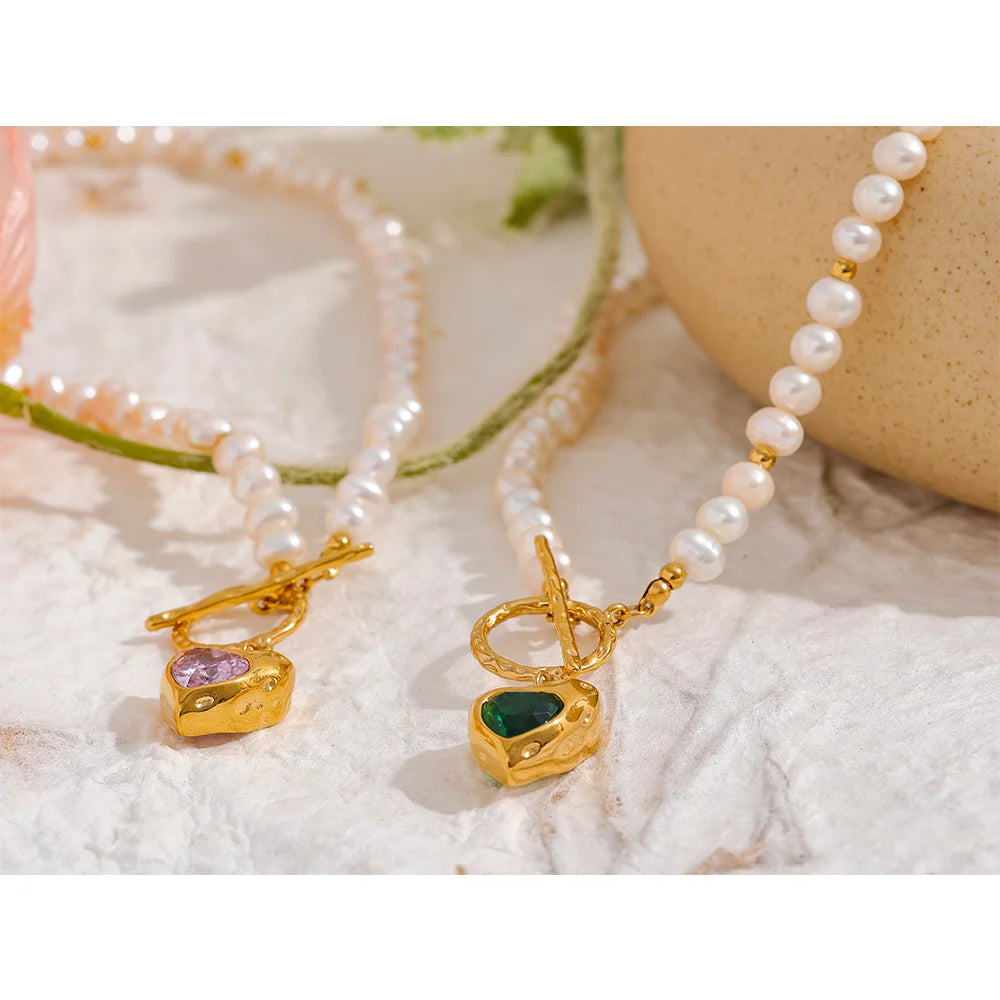 Collana con Perle e Cuore con Zircone