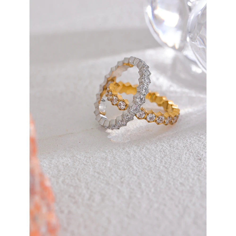 Anello Eternity con Zirconi – Acciaio Inossidabile Oro & Argento