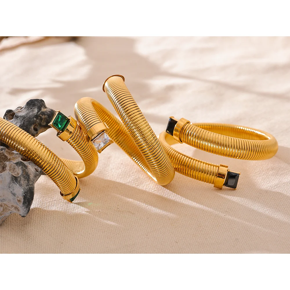 Bracciale Rigido Dorato con Zirconi – Acciaio Inossidabile con Cristalli Bianchi, Verdi o Neri