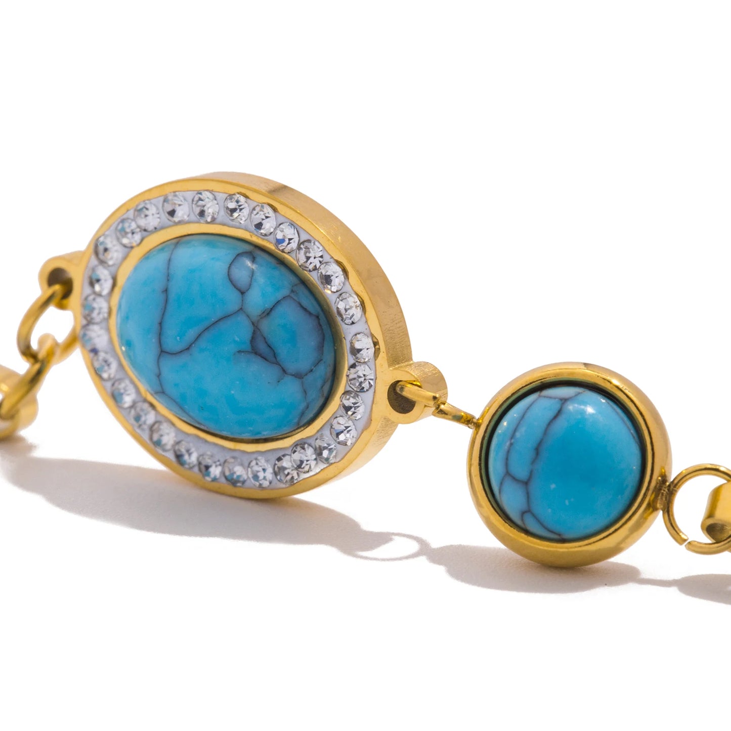 Bracciale Rigido con Zirconi Turchesi – Acciaio Inossidabile con Catena a Serpente Larga,