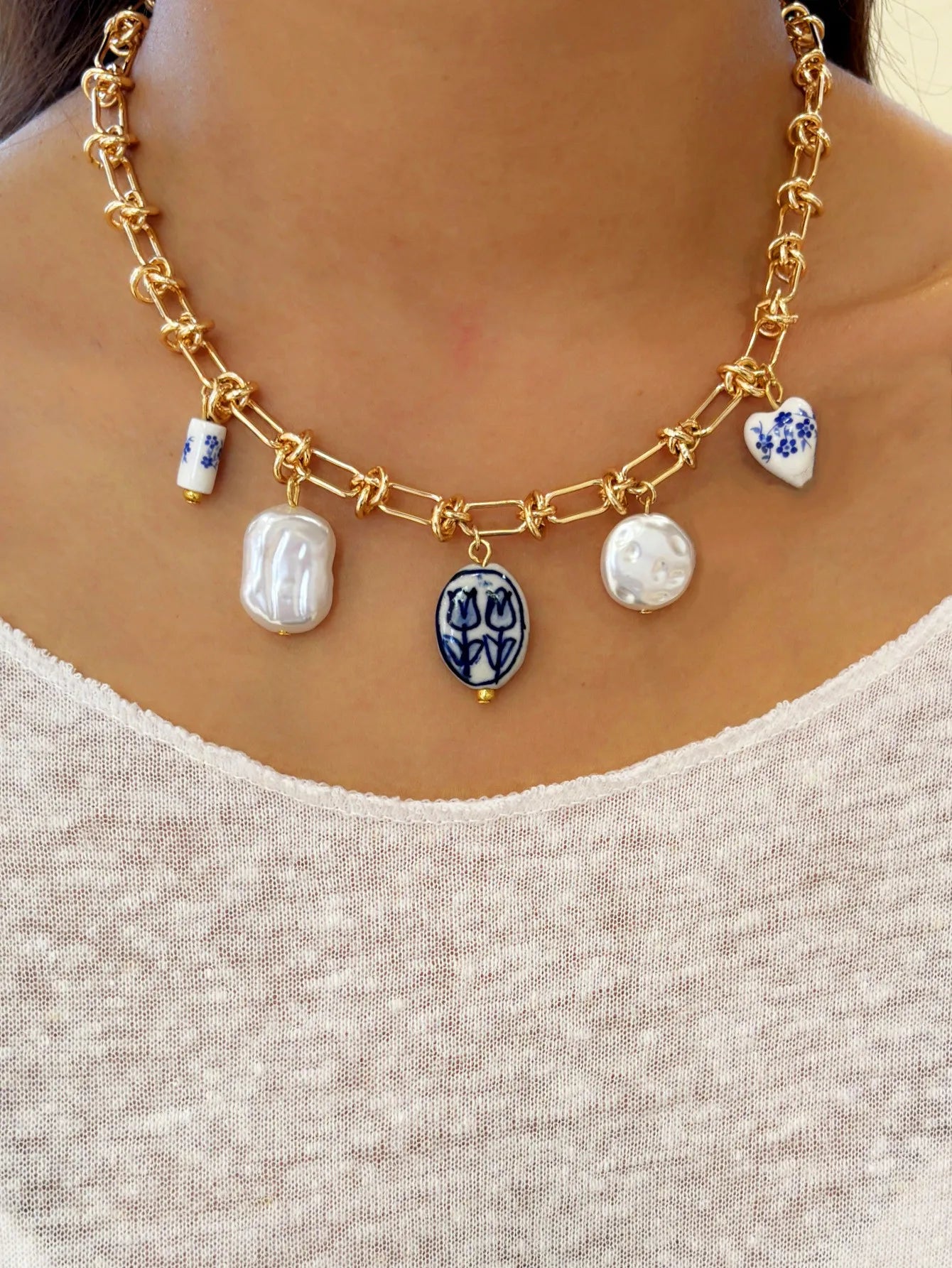 Collana “Fascino Tulipano Blu” con perla ceramica