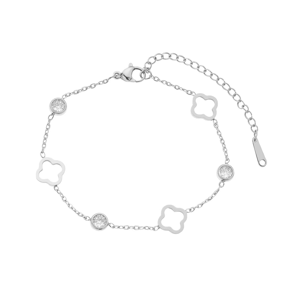 Bracciale “Quadrifoglio di Cristallo” – Acciaio inossidabile con zirconi scintillanti