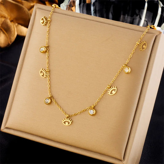 Collana con ciondolo in cristallo occhio in acciaio inossidabile