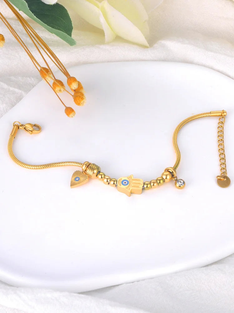 Bracciale in acciaio inossidabile con charm occhio blu – Gioiello portafortuna da donna
