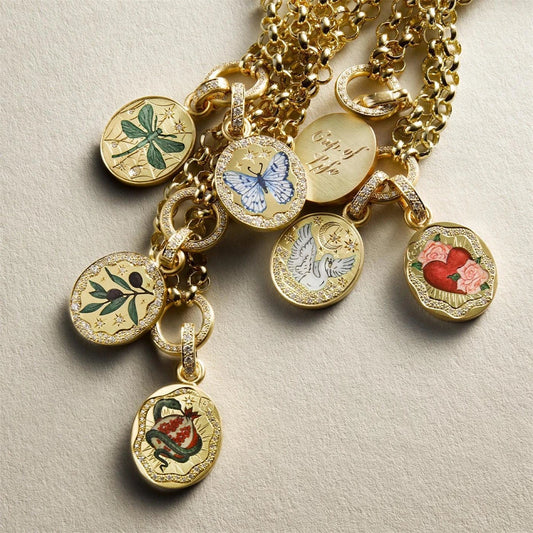 Collana Ovale Dorata Smaltata – Simboli di Vita