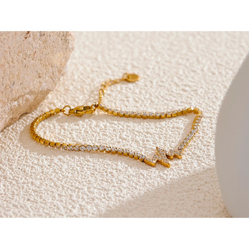 Bracciale Fulmine con Zirconi – Acciaio Inossidabile Placcato Oro 18K o Platino