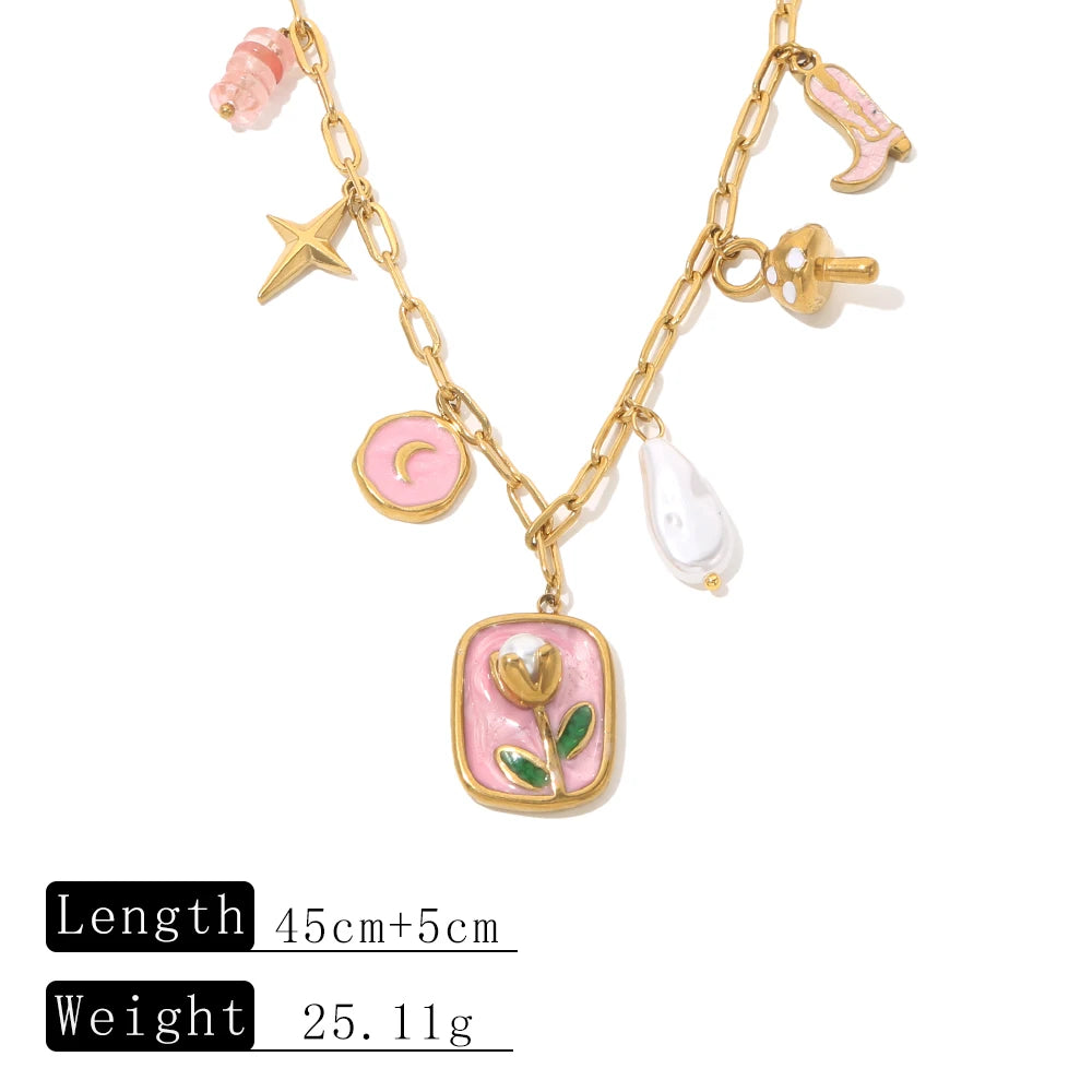 Collana Tulipano Smaltato – 2 varianti rosa o bianco – Acciaio dorato impermeabile