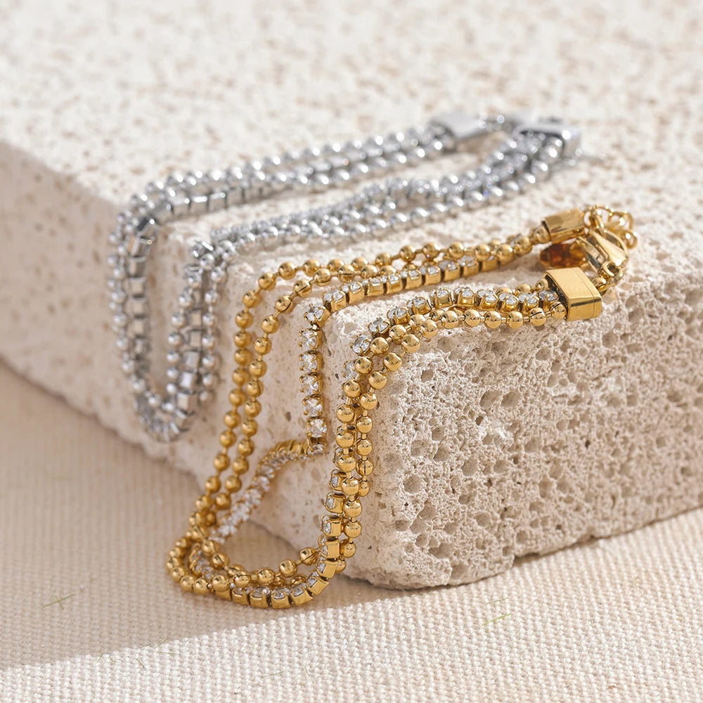 Bracciale a strati con zirconi – Acciaio inossidabile impermeabile