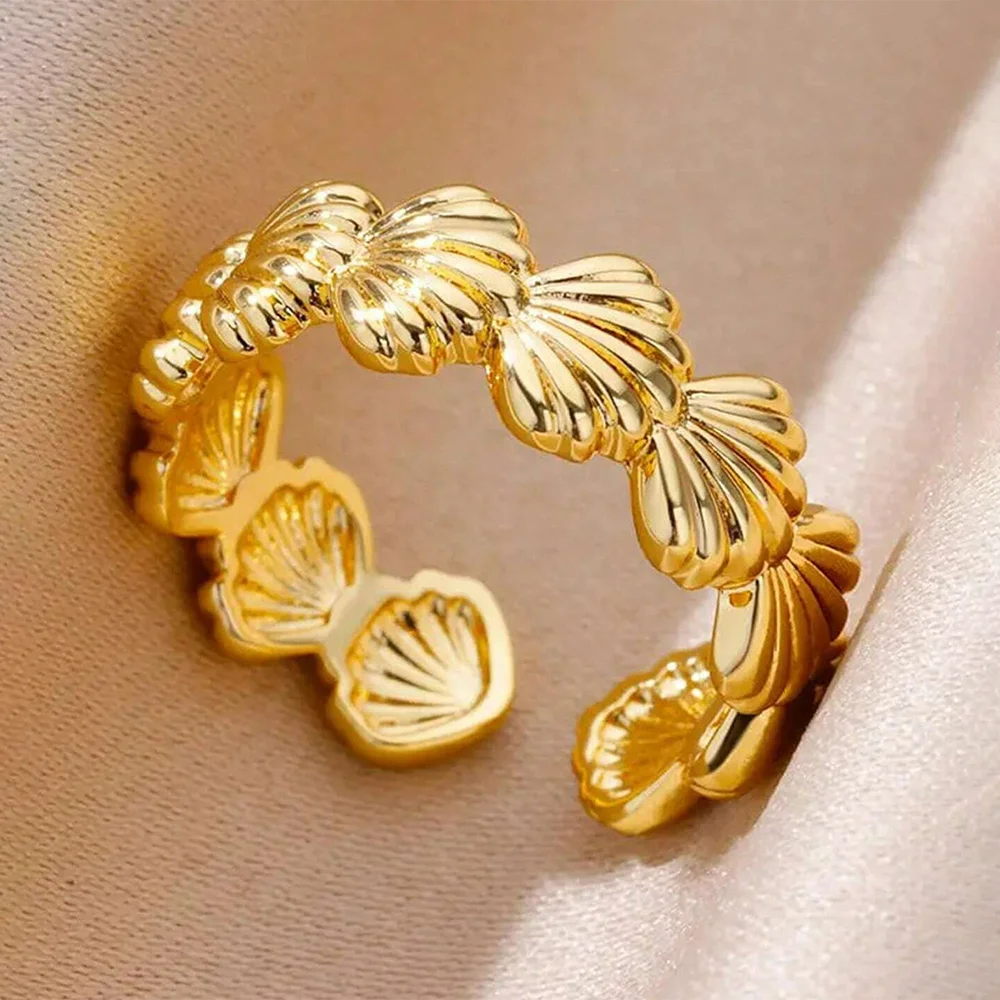 Anello con Conchiglia Vintage in Acciaio Inossidabile