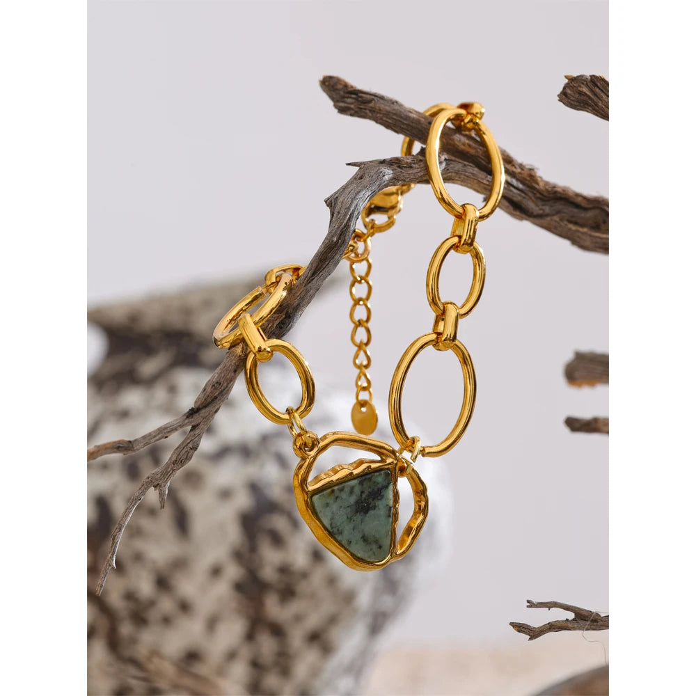 Bracciale a Catena Dorata con Pietra Naturale in Acciaio Inossidabile