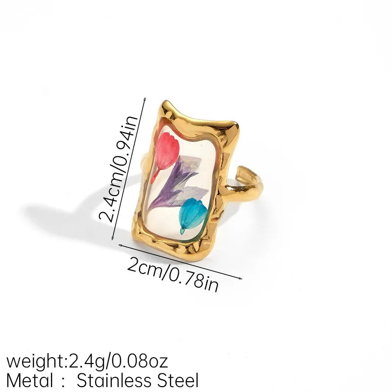 Anello regolabile in acciaio inossidabile con motivo floreale geometrico – Stile retrò