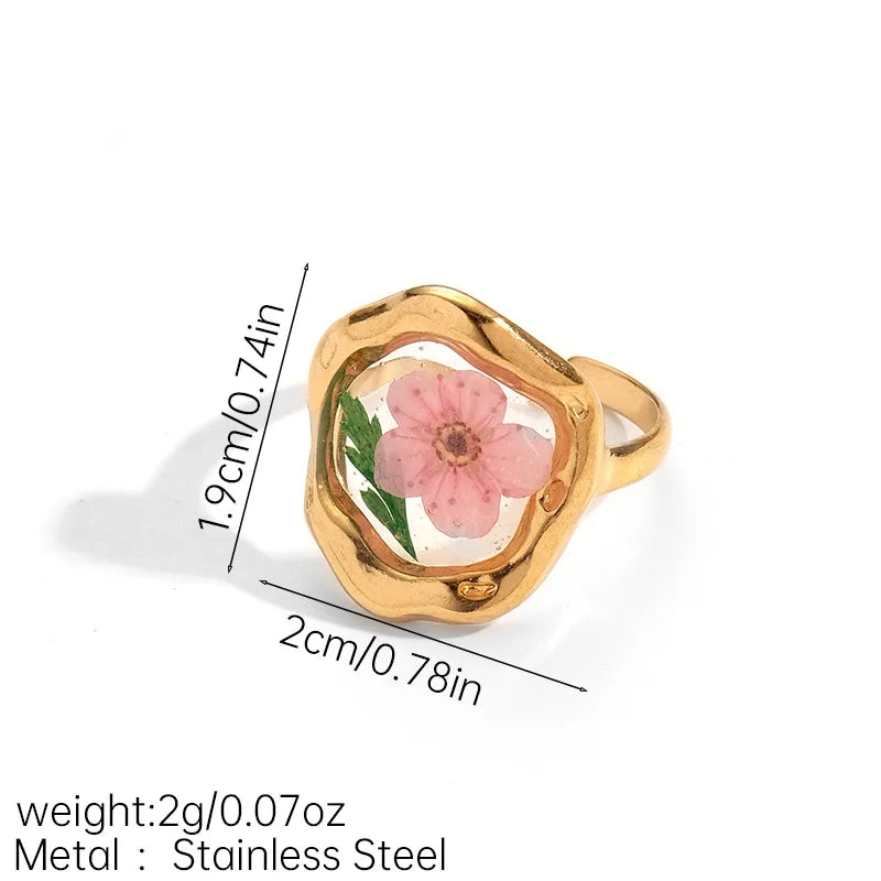 Anello regolabile in acciaio inossidabile con motivo floreale geometrico – Stile retrò