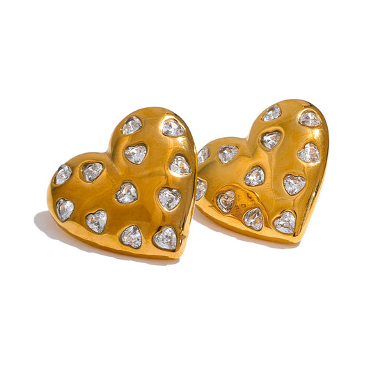 Orecchini a Cuore con Zirconi in Acciaio Inossidabile