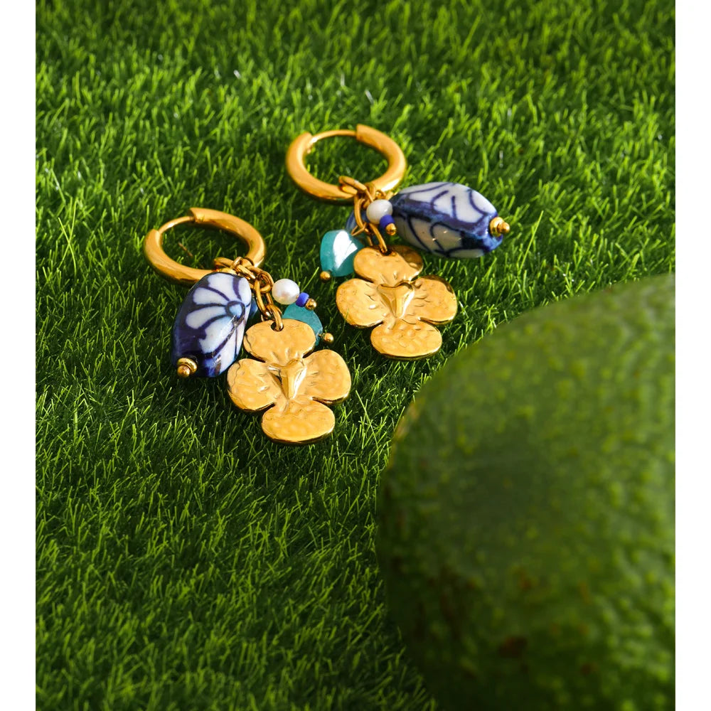 Orecchini Cerchio Fiore Blu