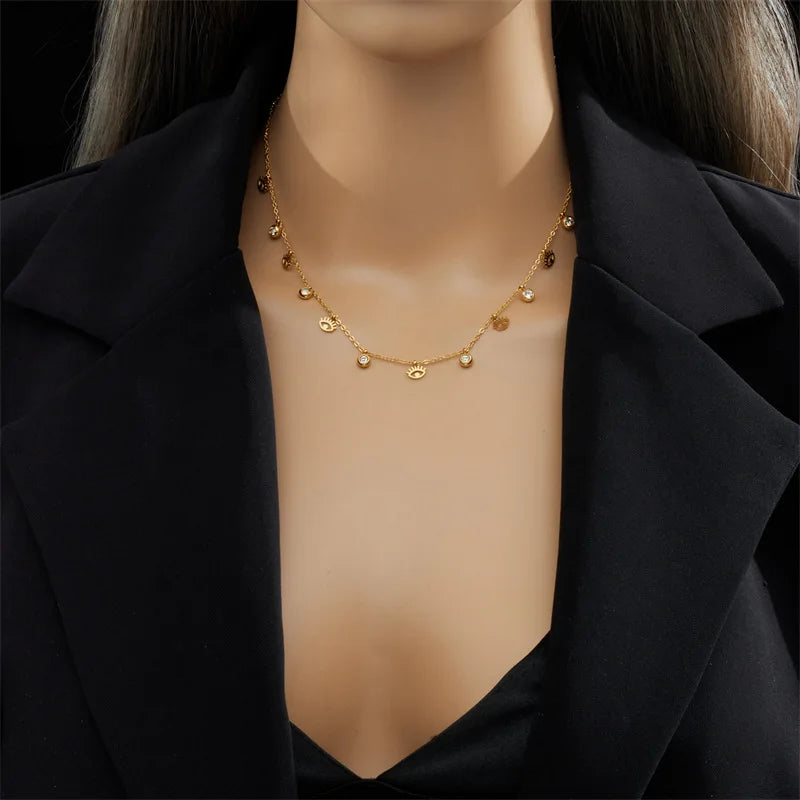 Collana con ciondolo in cristallo occhio in acciaio inossidabile