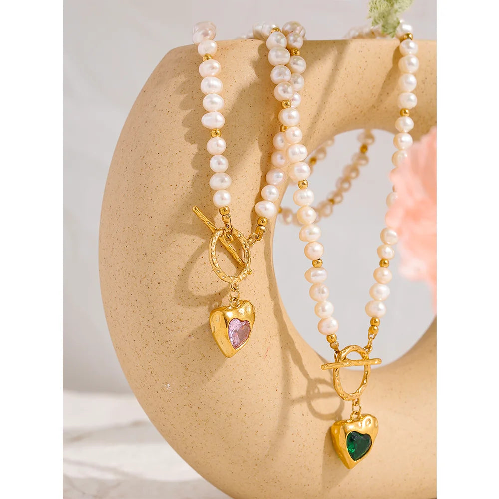 Collana con Perle e Cuore con Zircone