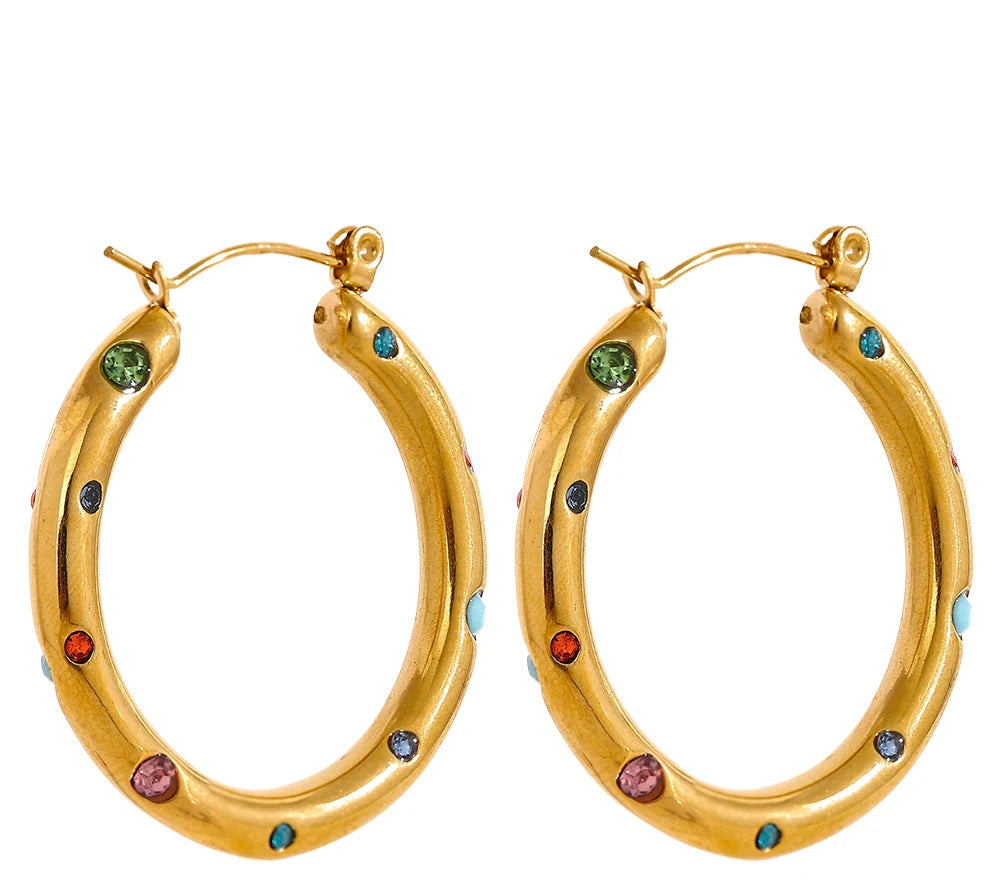 Orecchini “Cerchio Arcobaleno” – Hoop colorati in acciaio dorato o argentato