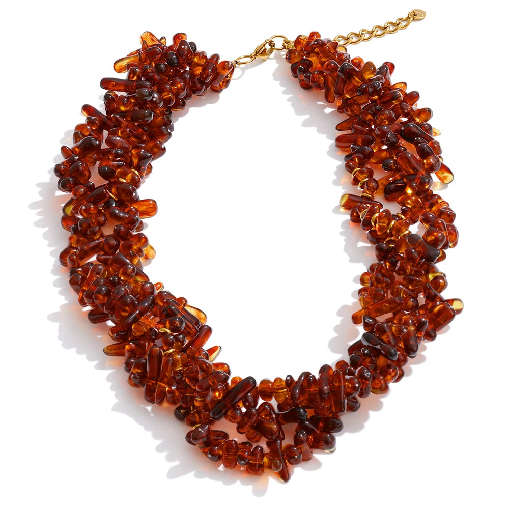 Collana “Amber Bloom” – Perline Naturali a Strati