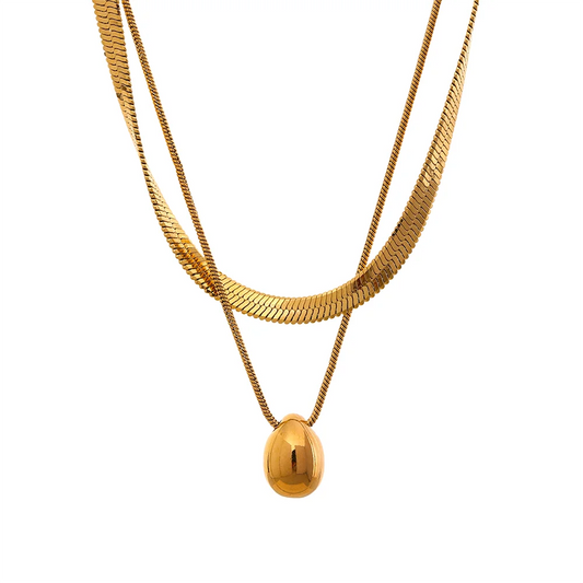 Collana a Doppio Strato con Pendente a Goccia – Catena Serpente in Acciaio Inossidabile Oro 18K