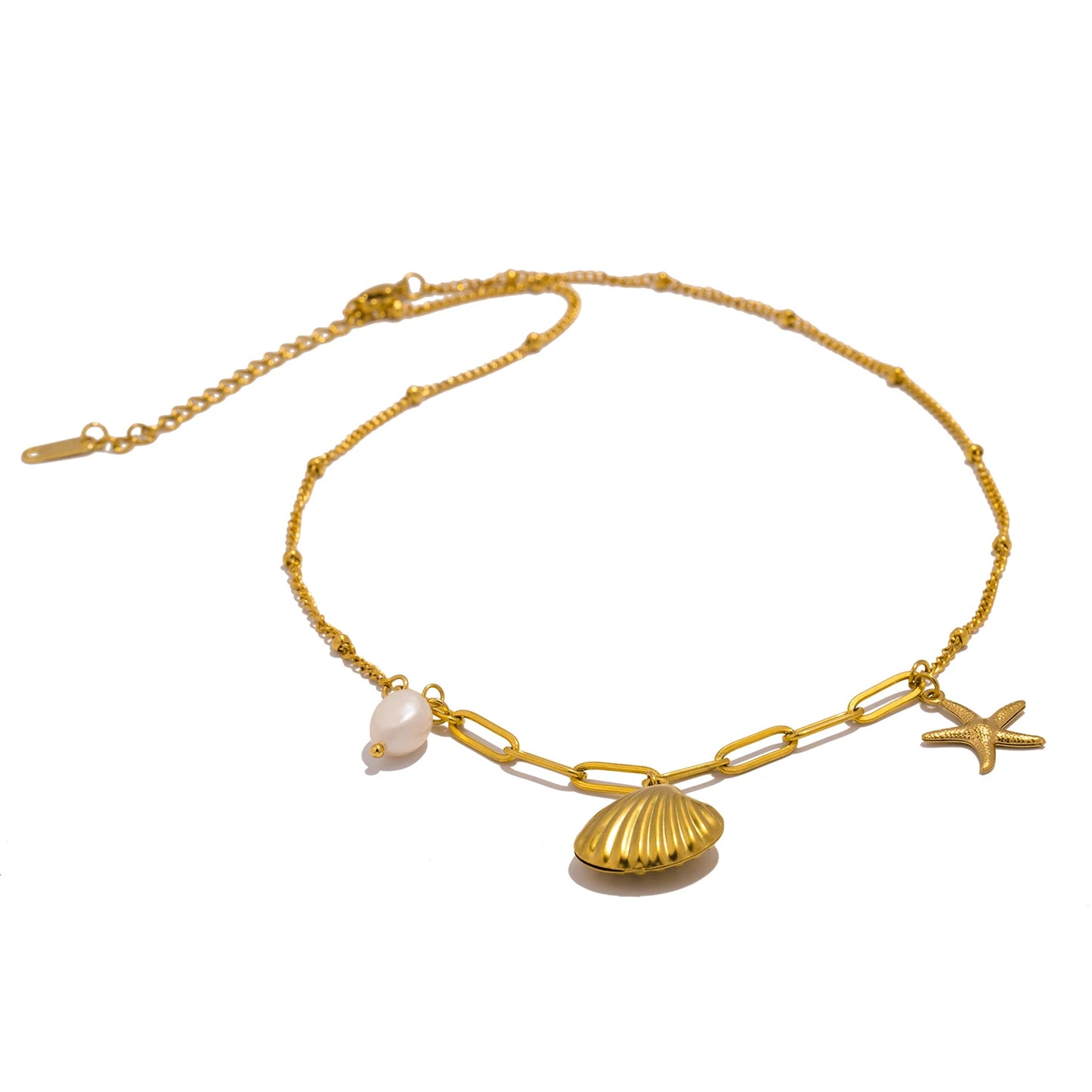 Set Collana e Bracciale Stella Marina con Perle e Conchiglia – Gioielli Estivi Waterproof