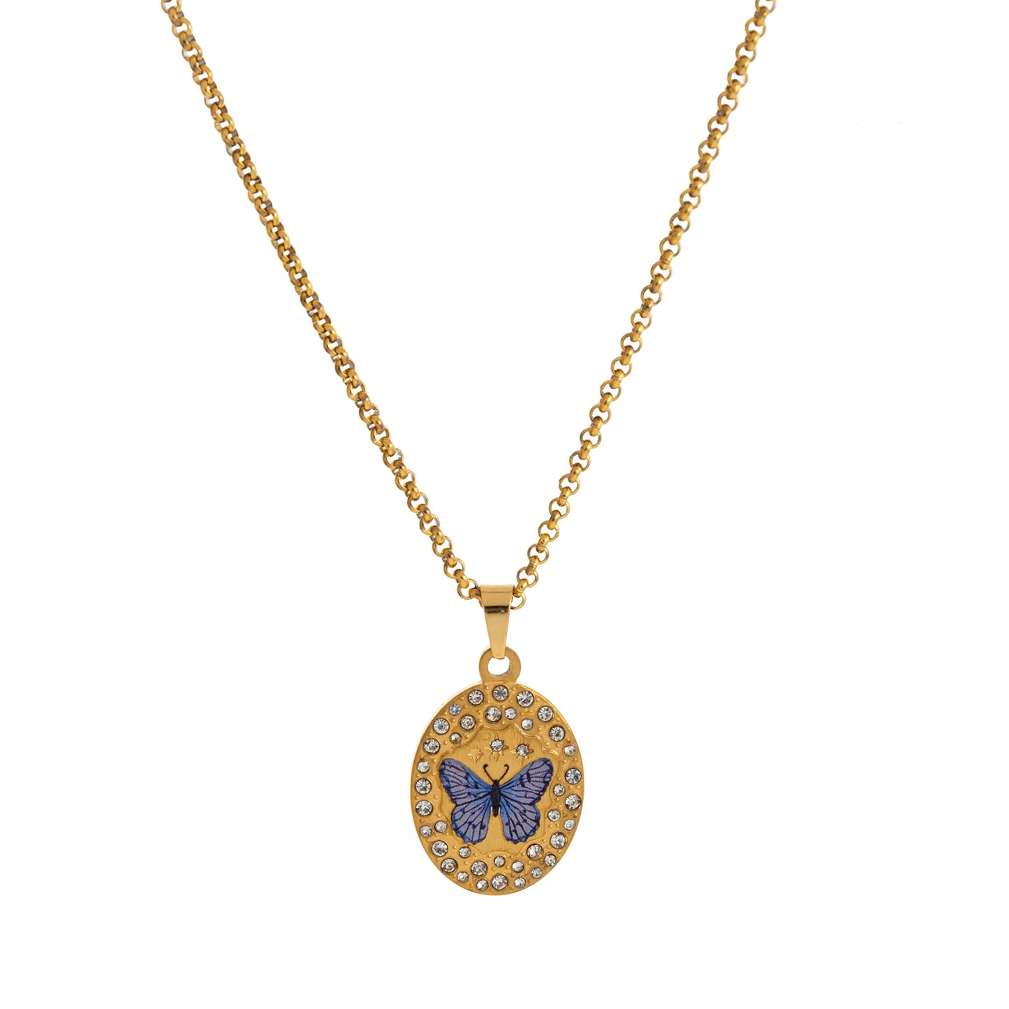 Collana Ovale Dorata Smaltata – Simboli di Vita